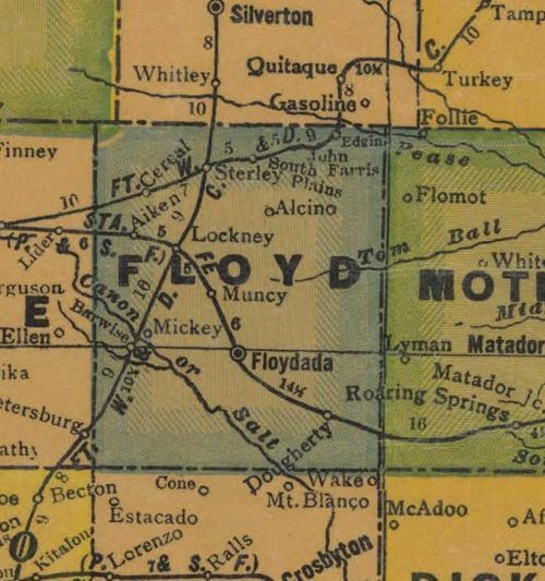 1940s road map of Floyd County, Texas