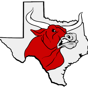 Lockney Longhorns logo: a red longhorn over the outline of Texas